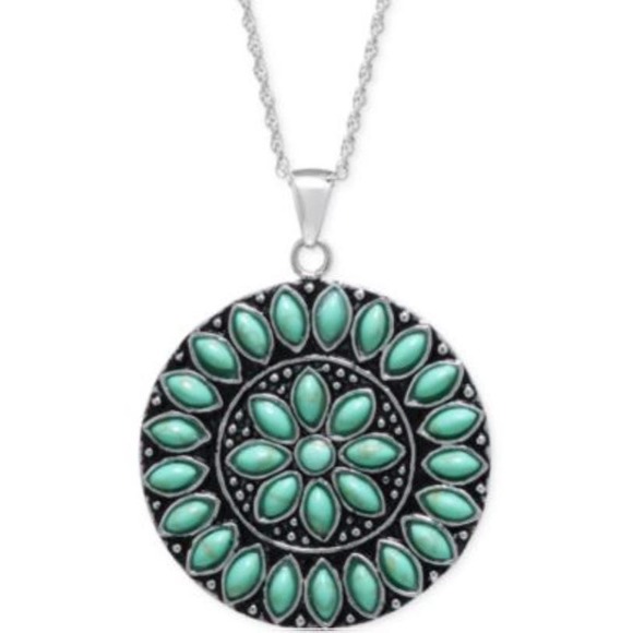 R. H. Macy  Sterling Silver & Turquoise Grid Circle Necklace - Picture 1 of 6